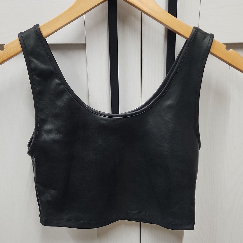 Zenana Outfitters Black Faux Leather Crop Top